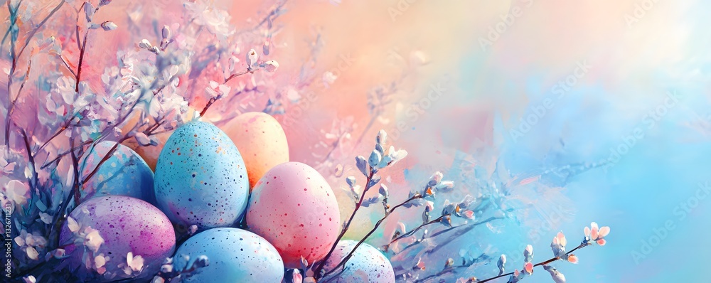 Aufkleber easter eggs and spring flowers creating a festive atmosphere