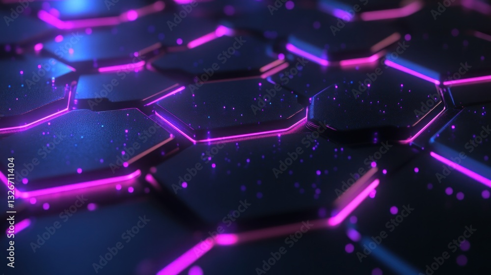 Poster futuristic hexagonal grid with neon lighting