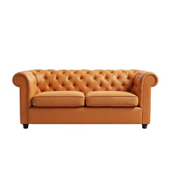 Fototapeta premium Tan Leather Chesterfield Sofa with Button Tufting and Rolled Arms