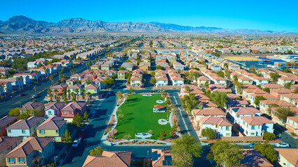 Aerial of Suburban Desert Neighborhood with Central Park