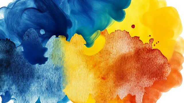Fluid Watercolor Blend of Blue, Yellow, and Red Colors Creates Vibrant Wash Effect