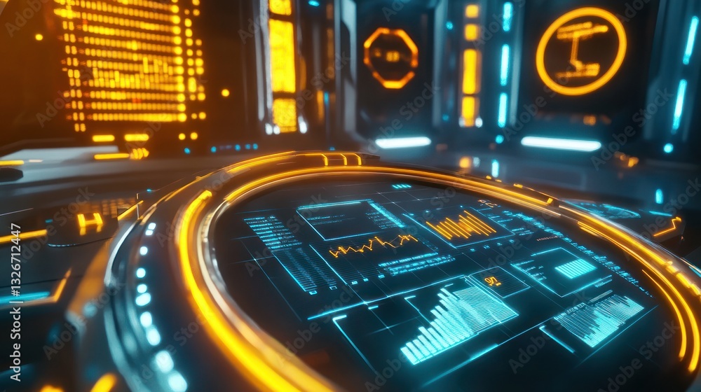 Poster futuristic control panel with data displays