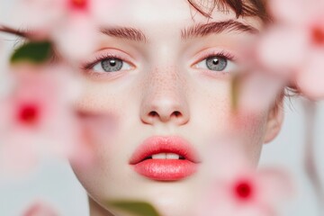 Cherry Blossom Portrait Ethereal Beauty in Pink Petals and Natural Light - Visual Content for Contemporary Beauty Campaigns and Lifestyle Branding