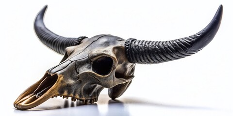 Fototapeta premium Diabolic Cow Skull: Miniature Tilt-Shift Evil Bovine Cranium with Long Horns