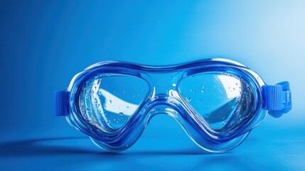 Blue swimming goggles on a blue background