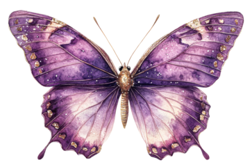 Beautiful purple butterfly with transparent wings