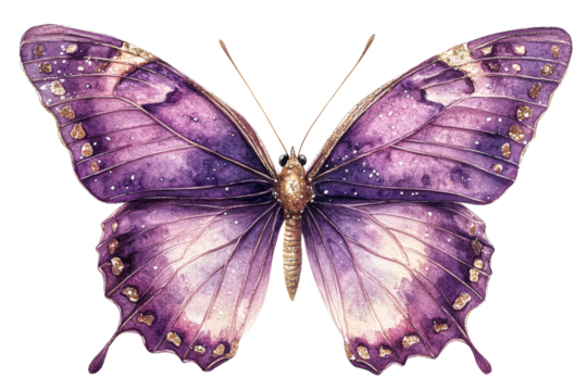 Beautiful purple butterfly with transparent wings