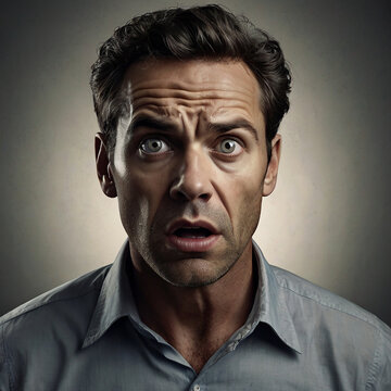 close up of a man with an overly shocked and surprised facial expression