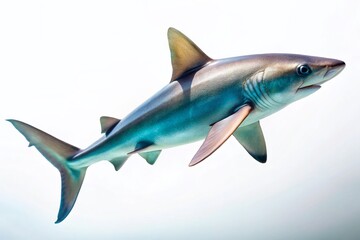 Fototapeta premium Dogfish Shark: Graceful Swim, Streamlined Body, Dorsal Fin, White Background, Tilt-Shift Photography