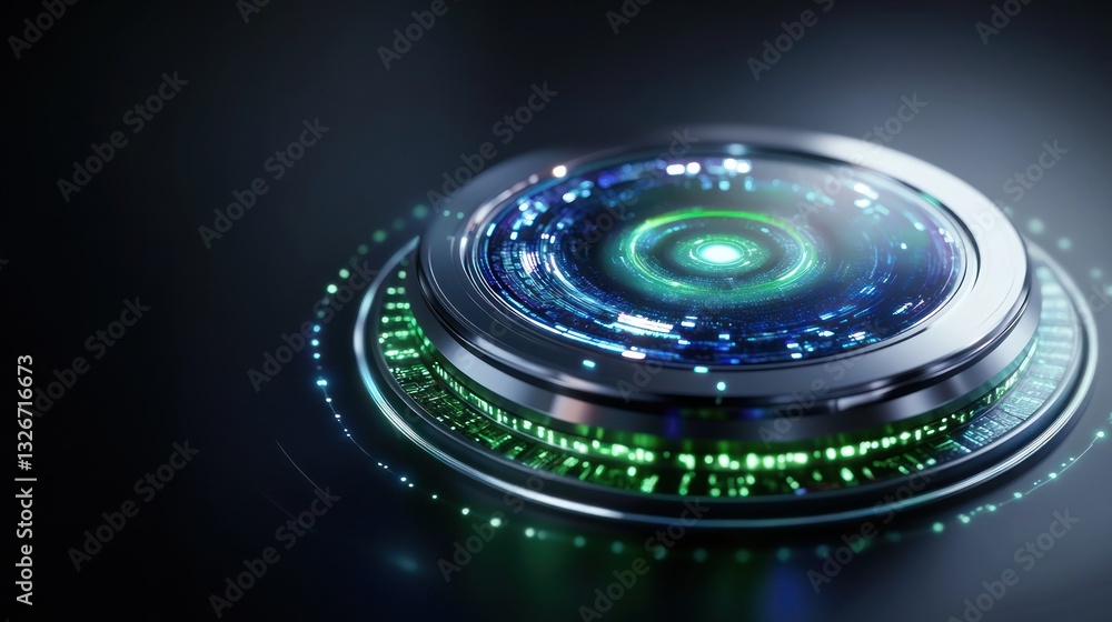 Poster futuristic circular interface on dark background