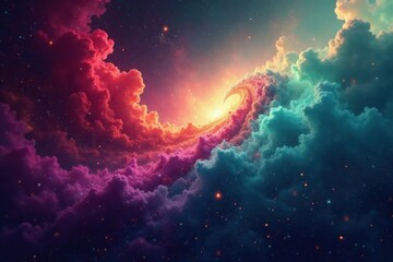 A Celestial Vortex of Vibrant Clouds and Sparkling Stardust Swirling Through an Enigmatic Cosmos
