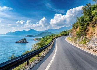 Scenic coastal road winds through lush landscape