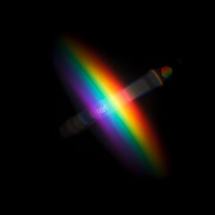 Vibrant Rainbow Refraction & Prism Lens Flares on Black Background with Holographic Reflections, Crystal Light Leaks, Disco Ball Texture, Shadow Overlay
