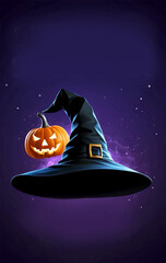 halloween witch hat flying with pumpkin
