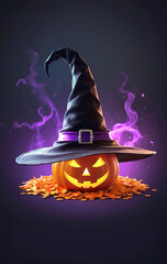 pumpkin with witch hat halloween background