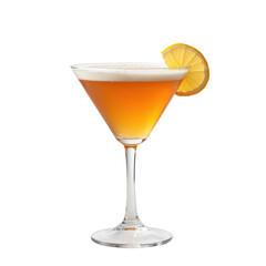 Classic Martini Glass Filled with Amber Cocktail and Lemon Garnish