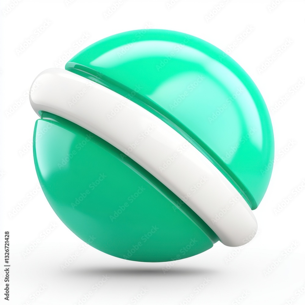 Poster abstract 3d render of a mint green sphere with a white band. clean, simple design. perfect for backg