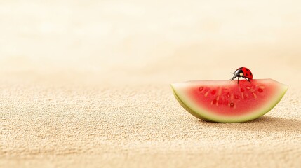 Ladybug Sitting on Juicy Watermelon Slice Creating a Joyful Summer Vibe in a Refreshing Setting