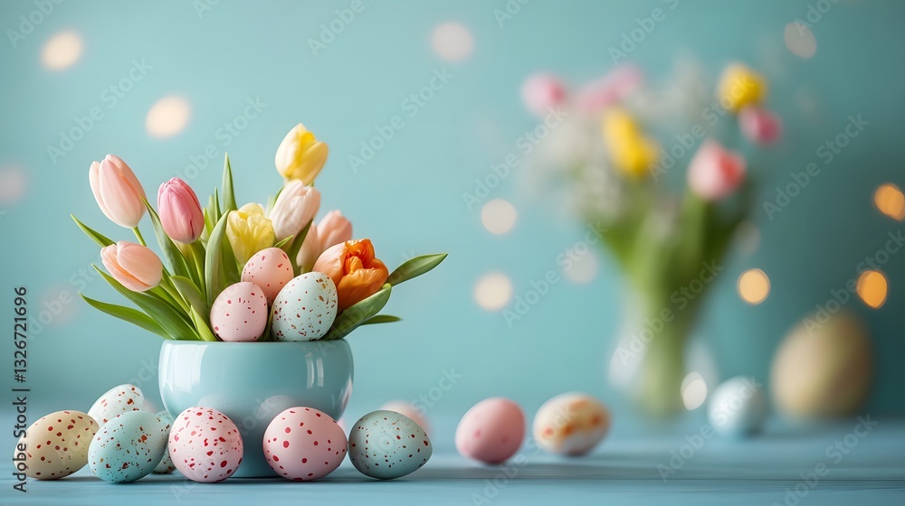 Aufkleber easter eggs and colorful tulips creating a beautiful spring decoration