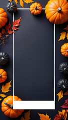 halloween pumpkin frame flat lay view