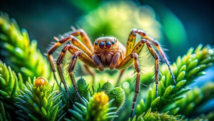 Fototapeta premium Double Exposure: Spider on Plant - Nature Macro Photography