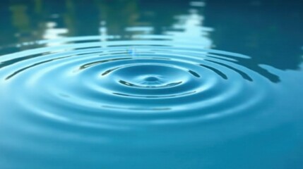 Serene Aqua Concentric Circles of Tranquility Created by a Single Drop in Still Water