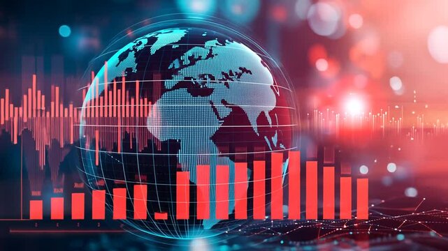 Abstract Global Economy Visualization with Rising and Falling Data Analysis Charts