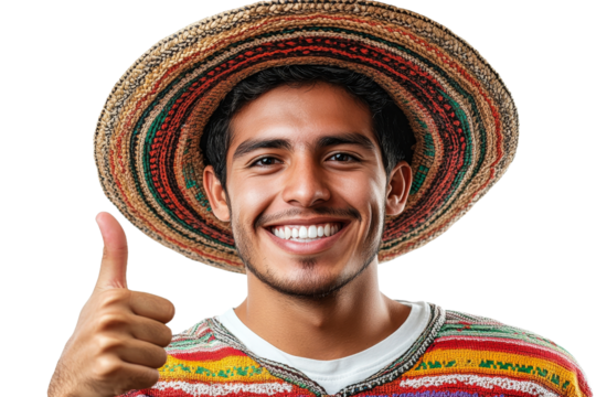 Young man in traditional hat giving thumbs up