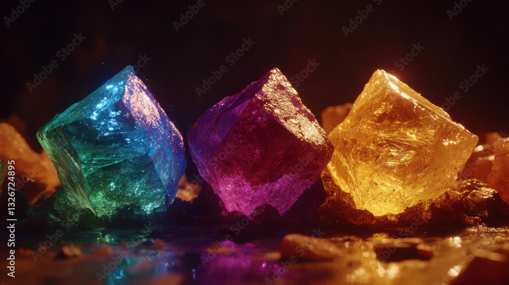 Fototapete a set of diamonds being compared under different lighting conditions for color grading
