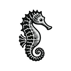 Seahorse engrave logo icon design illustration
