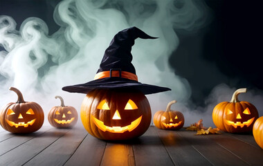 scattered halloween pumpkin with smoke