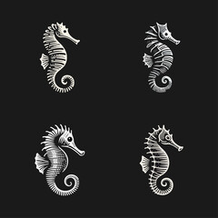 Seahorse engrave logo icon design illustration template