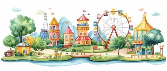 Fairytale Amusement Park Watercolor