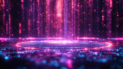 Futuristic Neon Digital Landscape 3D Abstract Background with Geometric Polygon Structure Cyberpunk Aesthetic Virtual Reality