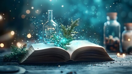 An open book reveals a high tech laboratory with floating touchscreen interfaces AI systems and advanced futuristic devices showcasing the convergence of technology science and innovation