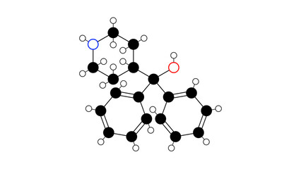 azacyclonol molecule, structural chemical formula, ball-and-stick model, isolated image ataractive agent