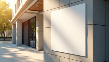 blank advertising space on building exterior under sunlight, perfect for branding and promotion
