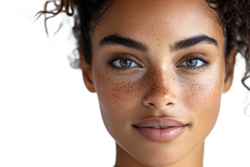 Beautiful young woman with freckles and curly hair