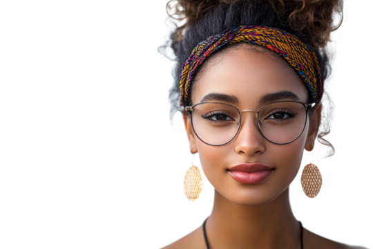 Young woman with curly hair wearing glasses and jewelry - Powered by Adobe