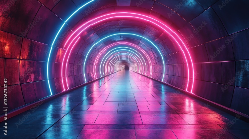 Aufkleber futuristic neon geometric environment with cyberpunk aesthetic and glowing triangles in 3d rendering