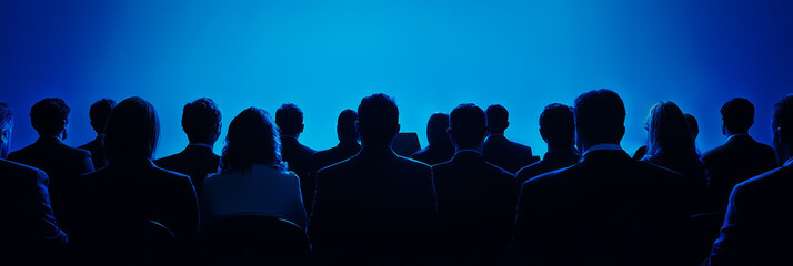 Diverse group of business professionals listening attentively to a speaker at a corporate seminar, focused expressions