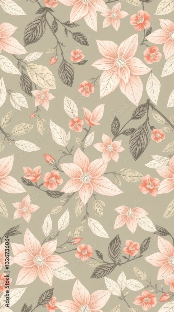 Poster a beautiful floral pattern with delicate flowers and leaves, showcasing an elegant and artistic desi