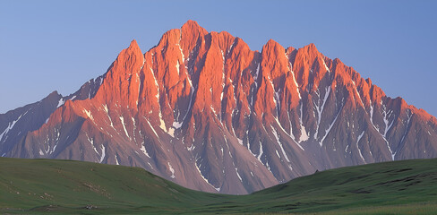Majestic mountains reflect in a serene river at sunset, surrounded by lush greenery and a tranquil landscape.