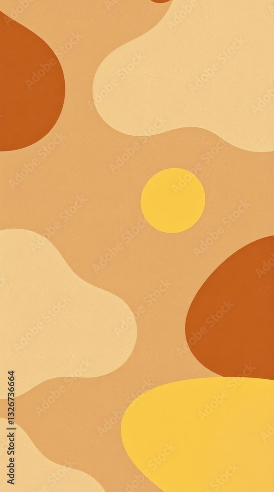 Poster an abstract background with organic shapes in warm colors and a round yellow spot