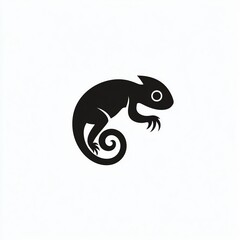 Elegant Chameleon Silhouette A Minimalist Logo Design, showcasing a curled tail and captivating gaze. Perfect for branding projects.