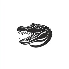 Obraz premium Powerful Crocodile Head Logo Design A minimalist black and white graphic of a fierce crocodile head, jaws open, showcasing sharp teeth.