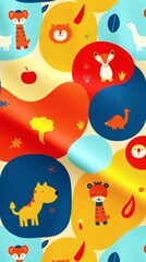 Naklejka premium colorful abstract pattern with various cute cartoon animals and abstract shapes 