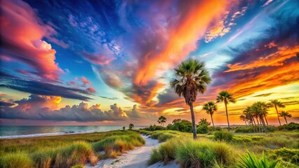 Obraz premium Sunshine state's breathtaking sky. Ideal for your design. Blank canvas.