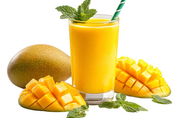Fresh mango smoothie with mint on transparent background
