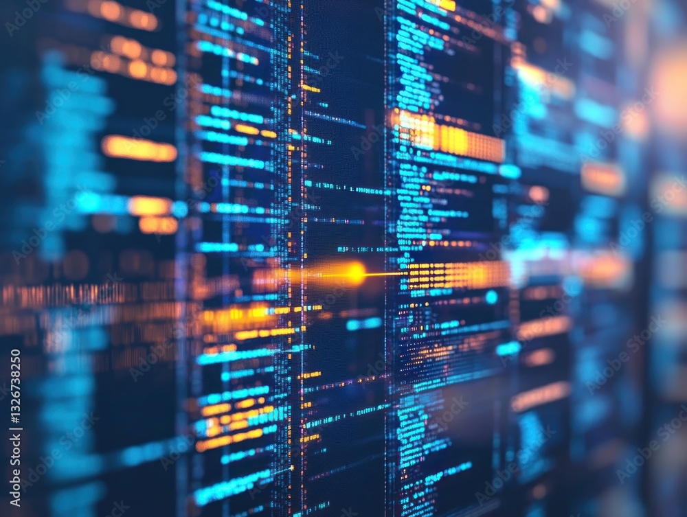 Poster abstract digital data visualization with glowing lines